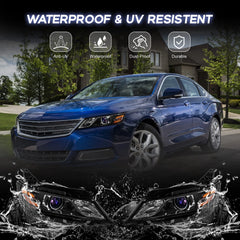 Halogen Projector Black Headlights Assembly For 2014-2020 Chevy Impala 4-Door Sedan LH+RH