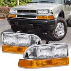 Chrome Amber Headlights Assembly For 1998-2004 Chevy S10 Blazer Factory Style Halogen LH+RH