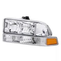 Chrome Headlight Assembly w/ Amber Corner For 1998-2004 Chevy S10 Pickup Blazer Halogen LH+RH