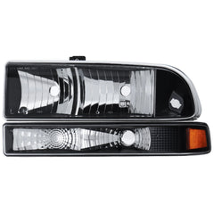 Black Headlights w/ Bumper Lamps Assembly Amber Reflector Headlamps For 1998-2004 Chevy Blazer S10 Pickup LH+RH