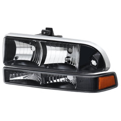 Black Headlights w/ Bumper Lamps Assembly Amber Reflector Headlamps For 1998-2004 Chevy Blazer S10 Pickup LH+RH
