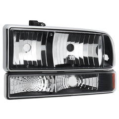 Black Headlights w/ Bumper Lamps Assembly Amber Reflector Headlamps For 1998-2004 Chevy Blazer S10 Pickup LH+RH