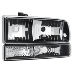 Chrome Headlights w/ Bumper Lamps Assembly Clear Reflector Headlamps For 1998-2004 Chevrolet Blazer S10 Pickup LH+RH