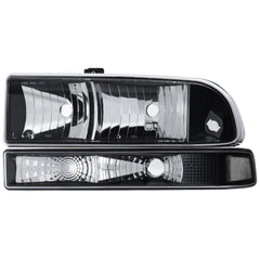 Chrome Headlights w/ Bumper Lamps Assembly Clear Reflector Headlamps For 1998-2004 Chevrolet Blazer S10 Pickup LH+RH