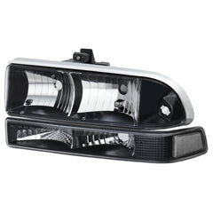 Chrome Headlights w/ Bumper Lamps Assembly Clear Reflector Headlamps For 1998-2004 Chevrolet Blazer S10 Pickup LH+RH