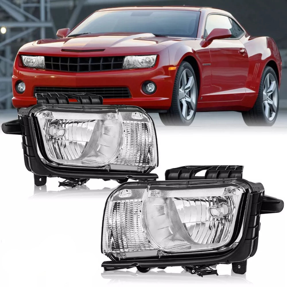 Chrome Inner Clear Lens Headlights Front Lamp For 2010-2013 Chevy Camaro Halogen LH+RH