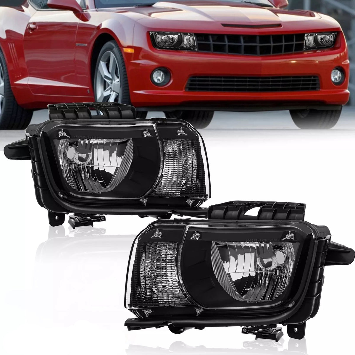 Black Inner Headlights Assembly For 2010-2013 Chevy Camaro Halogen LH+RH