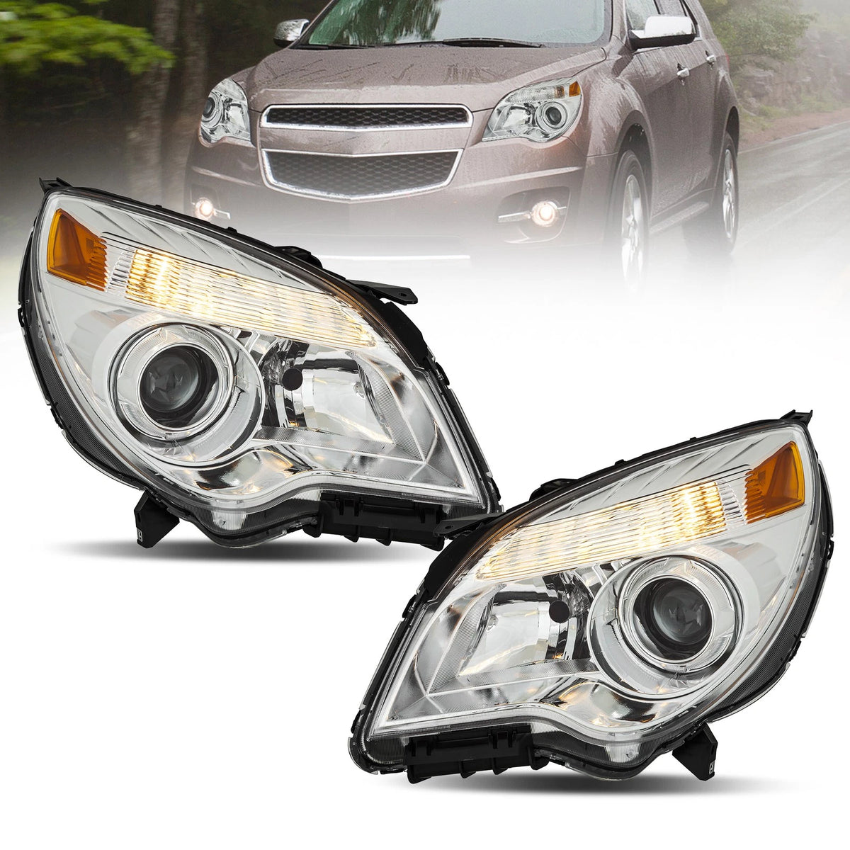 Chrome Projector Headlights Assembly For 2010-2015 Chevy Equinox Halogen LTZ LTZ LH+RH