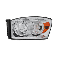 Headlight Assembly Compatible with 2006-2008 Dodge Ram 1500, 2006-2009 Dodge Ram 2500/3500 Replacement Headlamp with Chrome Housing/Clear Lens/Amber Reflector