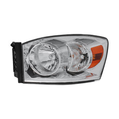 Headlight Assembly Compatible with 2006-2008 Dodge Ram 1500, 2006-2009 Dodge Ram 2500/3500 Replacement Headlamp with Chrome Housing/Clear Lens/Amber Reflector