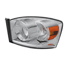 Headlight Assembly Compatible with 2006-2008 Dodge Ram 1500, 2006-2009 Dodge Ram 2500/3500 Replacement Headlamp with Chrome Housing/Clear Lens/Amber Reflector