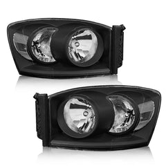 Headlight Assembly Compatible with 2006-2008 Dodge Ram 1500, 2006-2009 Dodge Ram 2500/3500 Replacement Headlamp with Black Housing/Clear Lens/Clear Reflector