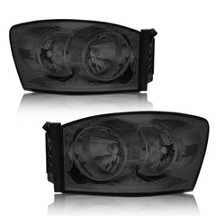 Headlight Assembly Compatible with 2006-2008 Dodge Ram 1500, 2006-2009 Dodge Ram 2500/3500 Replacement Headlamp with Chrome Housing/Smoke Lens/Clear Reflector