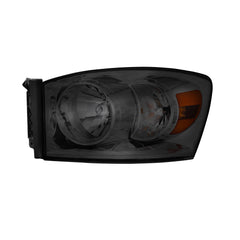 Headlight Assembly Compatible with 2006-2008 Dodge Ram 1500, 2006-2009 Dodge Ram 2500/3500 Replacement Headlamp with Black Housing/Smoke Lens/Amber Reflector