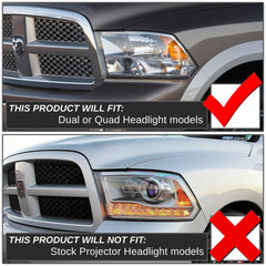 Headlights Assembly For 2011-2018 Ram 1500 2500 3500 4500 5500, Front Halogen Headlight Replacement with Black Housing Clear Lens Amber Reflector (Set of 2)