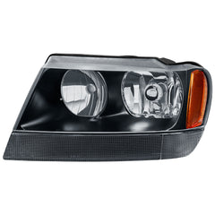 Black Housing Headlights Assembly Amber Corner For 1999-2004 Jeep Grand Cherokee 2pcs