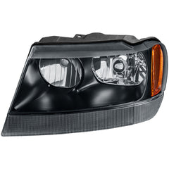 Black Housing Headlights Assembly Amber Corner For 1999-2004 Jeep Grand Cherokee 2pcs