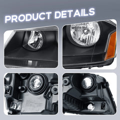 Black Housing Headlight Assembly For 2008-2014 Dodge Avenger w/ Clear Lens Amber Reflector LH+RH