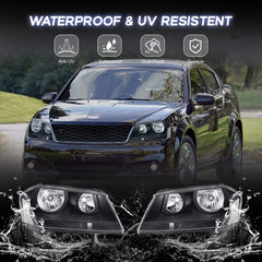 Black Housing Headlights Assembly For 2008-2014 Dodge Avenger R/T SE SXT w/ Clear Lens Clear Corner LH+RH