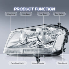 Chrome Headlights Assembly For 2008-2014 Dodge Avenger w/ Clear Lens Clear Corner LH+RH