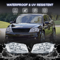 Chrome Headlights Assembly For 2008-2014 Dodge Avenger w/ Clear Lens Clear Corner LH+RH