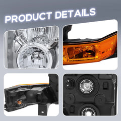 Chrome Housing Headlights Assembly For 2006-2010 Jeep Commander w/ Clear Lens Amber Reflector LH+RH