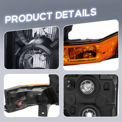 Black Housing Headlights Assembly For 2006-2010 Jeep Commander 4-Door w/ Clear Lens Amber Reflector LH+RH