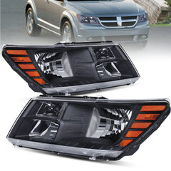 Black Housing Headlight Assembly For 2009-2020 Dodge Journey w/ Clear Lens Amber Reflector LH+RH