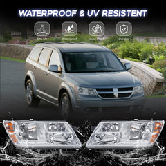 Chrome Housing Headlights Assembly For 2009-2020 Dodge Journey 4-Door Sport w/ Clear Lens Amber Corner LH+RH