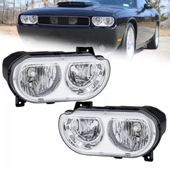Chrome Headlights Headlamps Assembly For 2008-2014 Dodge Challenger LH+RH