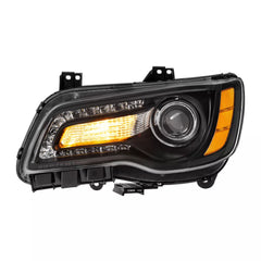 LED DRL Black Projector Headlights Assembly w/ Amber Corner For 2011-2023 Chrysler 300 LH+RH