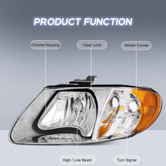 Chrome Headlights For 2001-2007 Dodge Caravan Chrysler Town & Country LH+RH