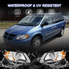 Chrome Headlights For 2001-2007 Dodge Caravan Chrysler Town & Country LH+RH