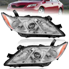 Chrome Housing Headlights Assembly w/ Amber Reflector For 2007-2009 Toyota Camry 2pcs