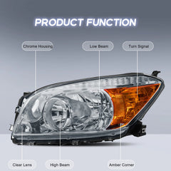 Chrome Housing Headlights Assembly For 2006-2008 Toyota RAV4 w/ Clear Lens Amber Corner LH+RH