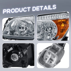 Chrome Housing Headlights Assembly For 2006-2008 Toyota RAV4 w/ Clear Lens Amber Corner LH+RH