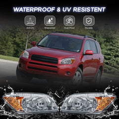 Chrome Housing Headlights Assembly For 2006-2008 Toyota RAV4 w/ Clear Lens Amber Corner LH+RH