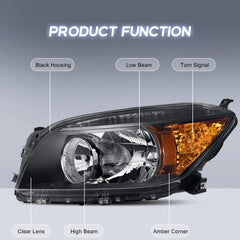 Black Housing Headlights Assembly For 2006-2008 Toyota RAV4 4-Door Sport w/ Clear Lens Amber Corner LH+RH