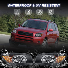 Black Housing Headlights Assembly For 2006-2008 Toyota RAV4 4-Door Sport w/ Clear Lens Amber Corner LH+RH