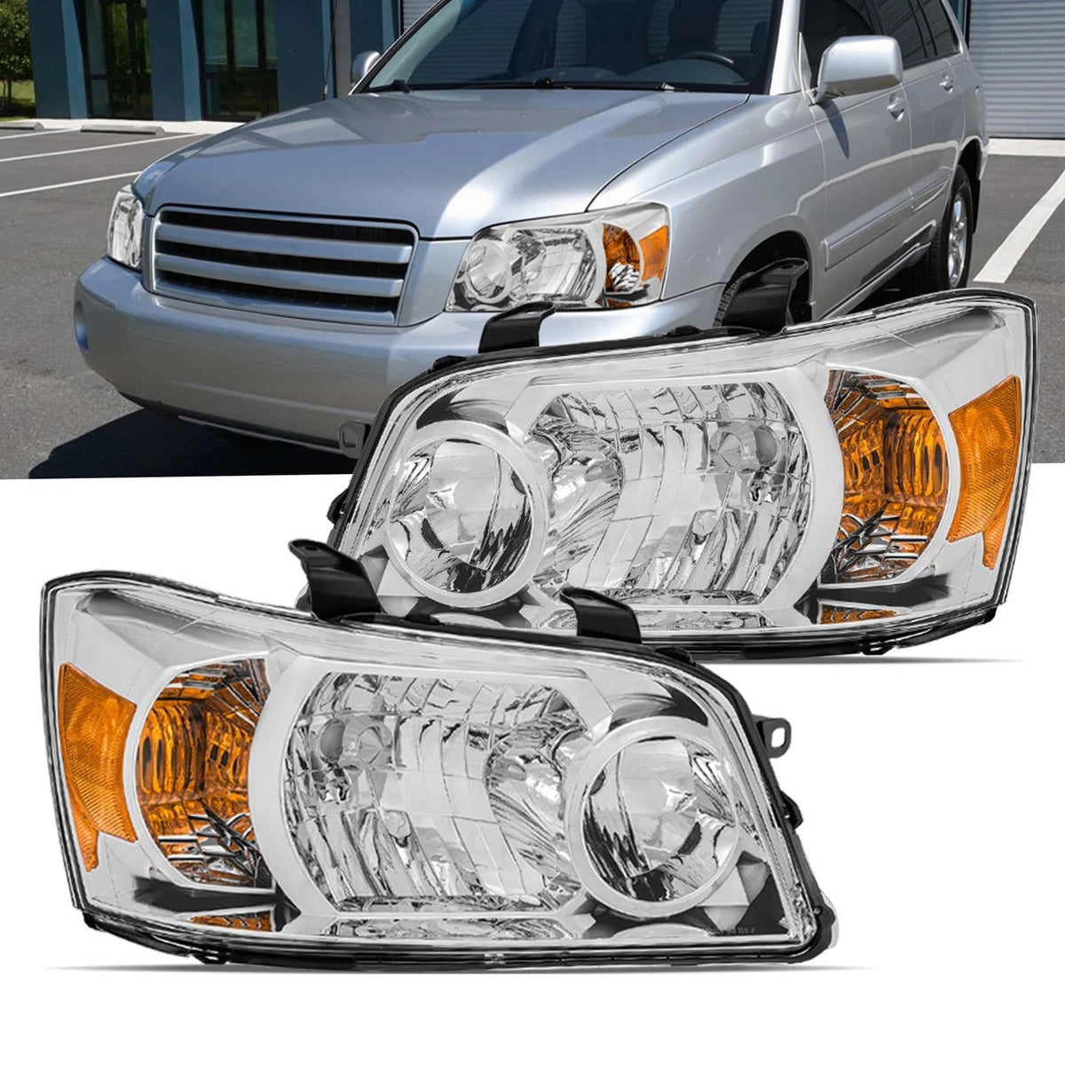 Chrome Headlights Assembly Front Lamp For 2004-2006 Toyota Highlander LH+RH