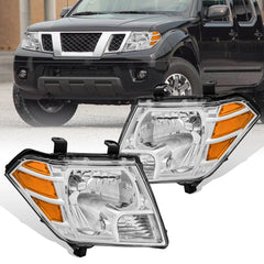 Chrome Headlights Assembly For 2009-2021 Nissan Frontier Front Lamps w/ Clear Lens Amber Corner LH+RH