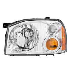 Chrome Headlights Assembly For 2001-2004 Nissan Frontier Base XE w/ Clear Lens Amber Corner LH+RH