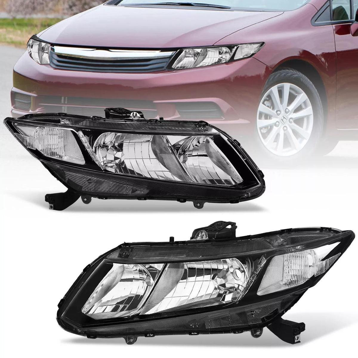 Black Housing Headlights Assembly For 2012-2015 Honda Civic Sedan 4-Door 2012-2013 Coupe 2-Door