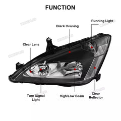 Black Housing Headlights Assembly Front Lamp For 2003-2007 Honda Accord LH+RH