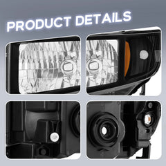 Black Housing Amber Headlight Assembly For 2006-2014 Honda Ridgeline 3.5L LH+RH
