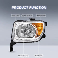 Chrome Headlights Assembly w/ Amber Corner For 2003-2008 Honda Element 2.4L LH+RH