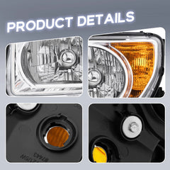 Chrome Headlights Assembly w/ Amber Corner For 2003-2008 Honda Element 2.4L LH+RH