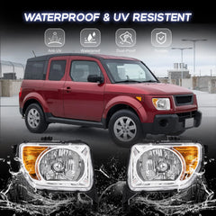 Chrome Headlights Assembly w/ Amber Corner For 2003-2008 Honda Element 2.4L LH+RH