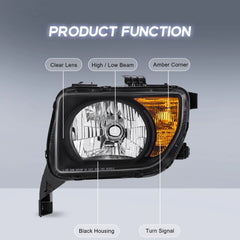 Black Housing Headlights Assembly w/ Amber Corner For 2003-2008 Honda Element EX 2.4L LH+RH