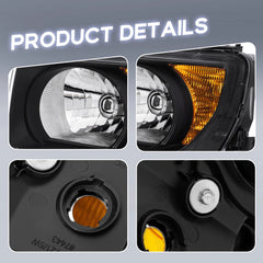 Black Housing Headlights Assembly w/ Amber Corner For 2003-2008 Honda Element EX 2.4L LH+RH